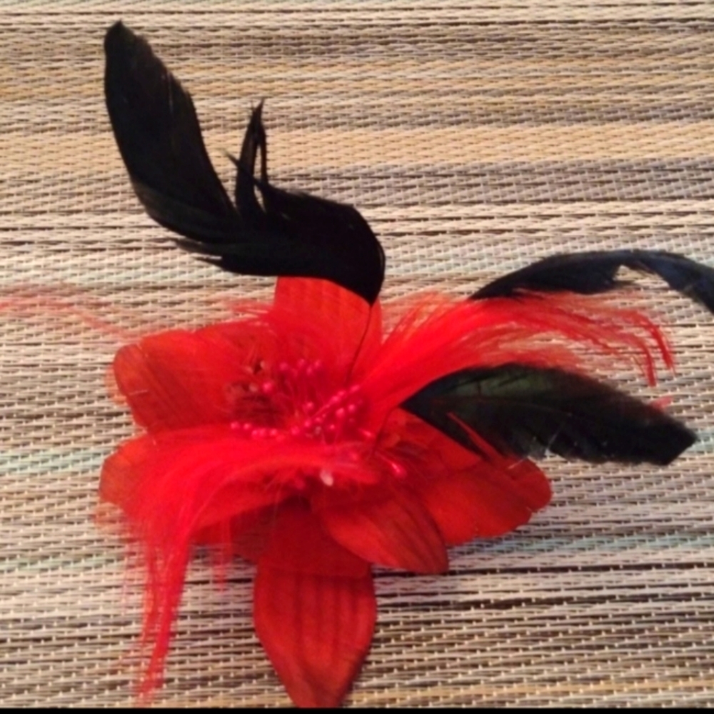 Red and Black Fascinator Hair Clip and Pin